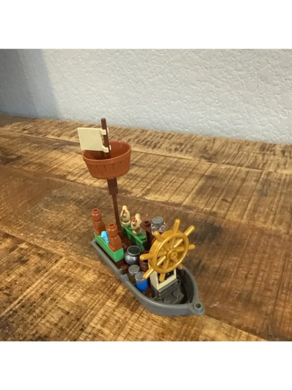 Lego Minifigure Row Boat Pirate Flag Chickens Jars Pot Wheel Blue Bird 4”
